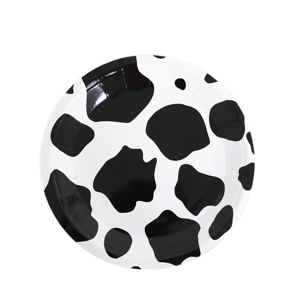 Vacas blancas y negras estampadas vajilla de fiesta bandeja de papel papel papel papel papel papel papel papel regalo bebé fiesta animales de granja decoración temática