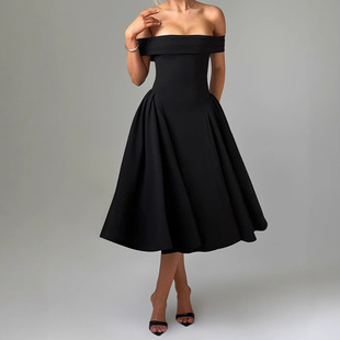 Amazon 2025 Europe and the United States cross-border spring new fashion sexy one-word collar backless solid color strapless dress women