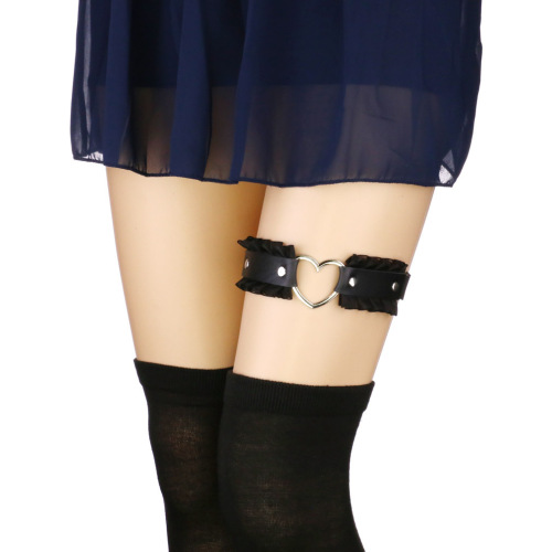 Harajuku's new soft girl PU leather peach heart love-shaped leg straps sexy lace graceful lace thigh ring garter belt