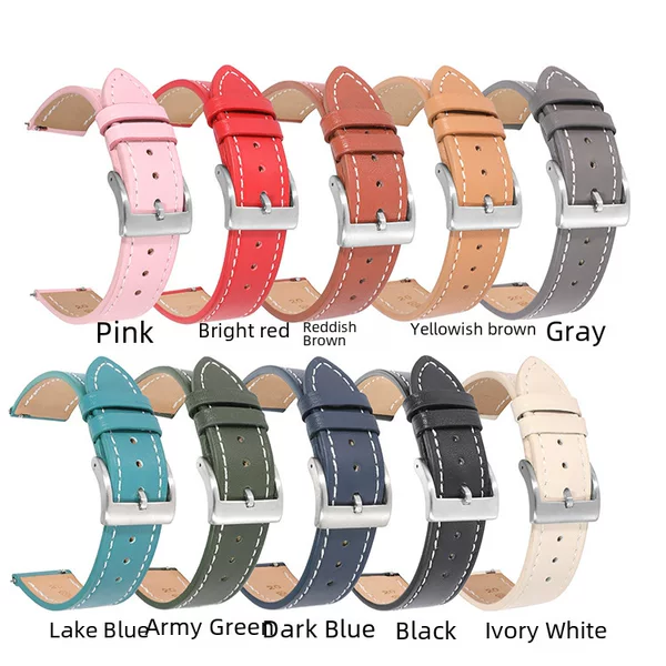 Factory Outlet Head Layer Cowhide Needle Plain Slim Strap 22/20mm Switch Ear Fit Apple Samsung
