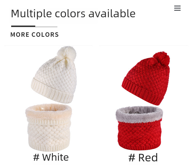 Unisex Schal Mode Winter Samt Strickmütze Set Pelz Ball Kappe Warm Einfarbig Hals Set_voghion.com