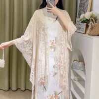 Женская шаль Cheongsam в китайском стиле, новый внешний кардиган, весенне-летний тонкий стиль, кружевная полая кисточка, шаль в древнем стиле