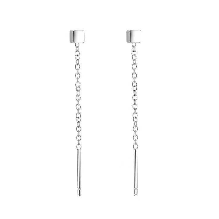 S999 Pendientes de plata esterlina Pendientes criados femeninos Pendientes de plata pura de longitud media coreana simple Pendientes de temperamento