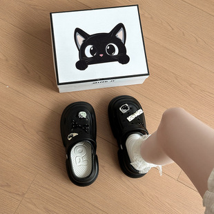 Fashionable Cute Cartoon Bowknot Little Cat Clog Shoes for Women 2025 Summer New Casual Outdoor Closed-Toe Sandals