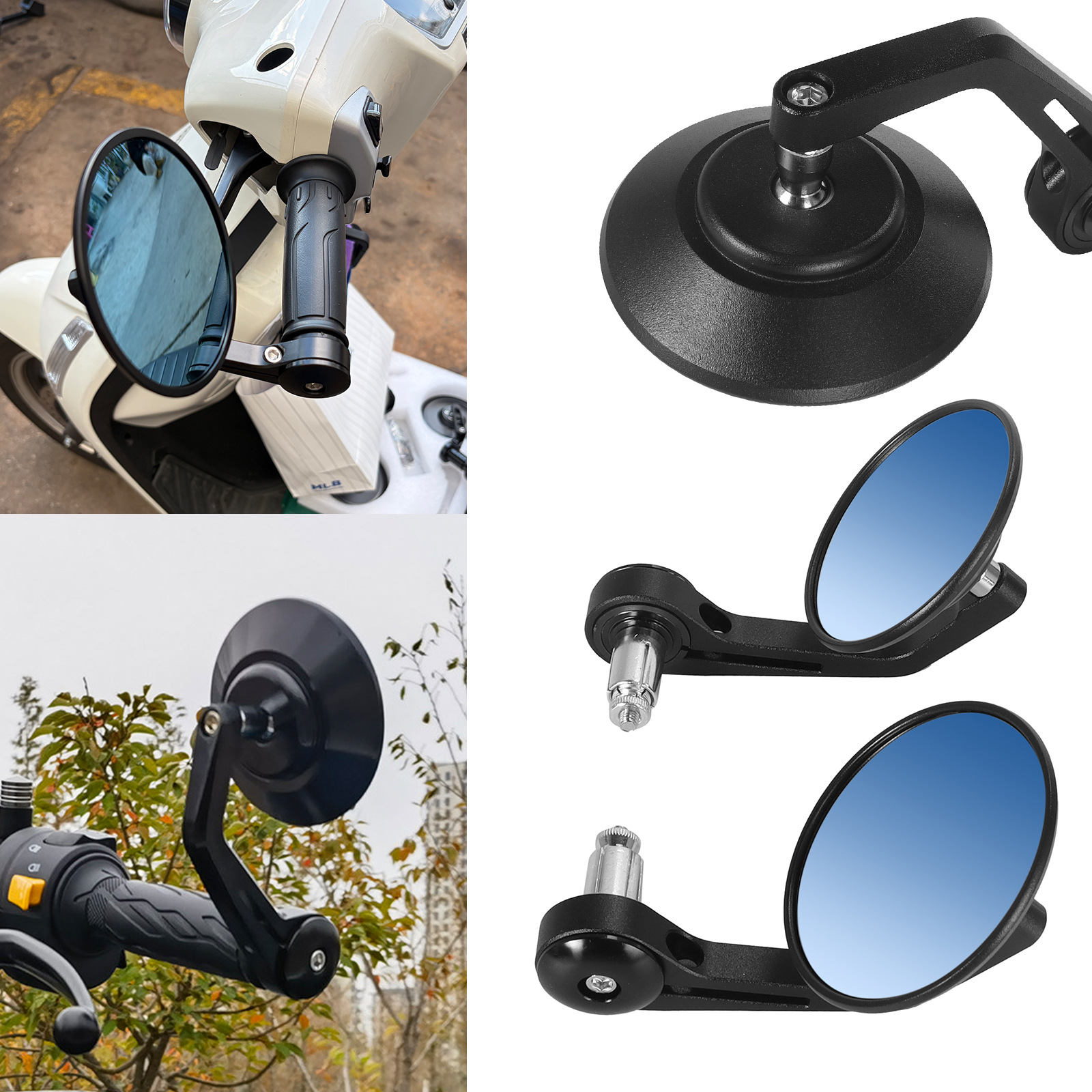 Motorcycle Cnc Retro High-Definition Handlebar Mirror, Blue Modified Cruise Bike Handlebar Mirror, Rearview Mirror, Aluminum Alloy Reflective
