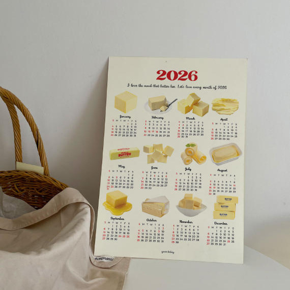 韩国黄油奶油色日历海报马年2026日历书桌装饰挂画温暖配色推荐