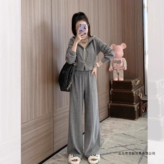 运动套装女2025春秋季欧货炸街休闲灰色复古小香风减龄卫衣两件套