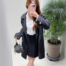 秋上新【dznkb】意法双排扣中长大衣气质温柔氛围感宽松外套女