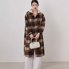 2025新款格子潮流时尚爆款修身塑形羊毛大衣女双面羊绒毛呢外套