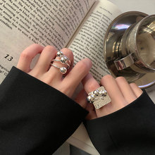 韩式韩版ins小众设计感925纯银戒指女简约百搭几何圆球光面指环