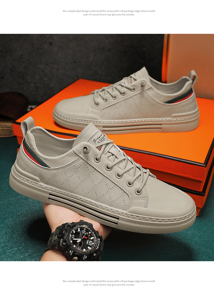 Men's Casual Shoes Microfibre Leather Trainers White Trendy_voghion.com