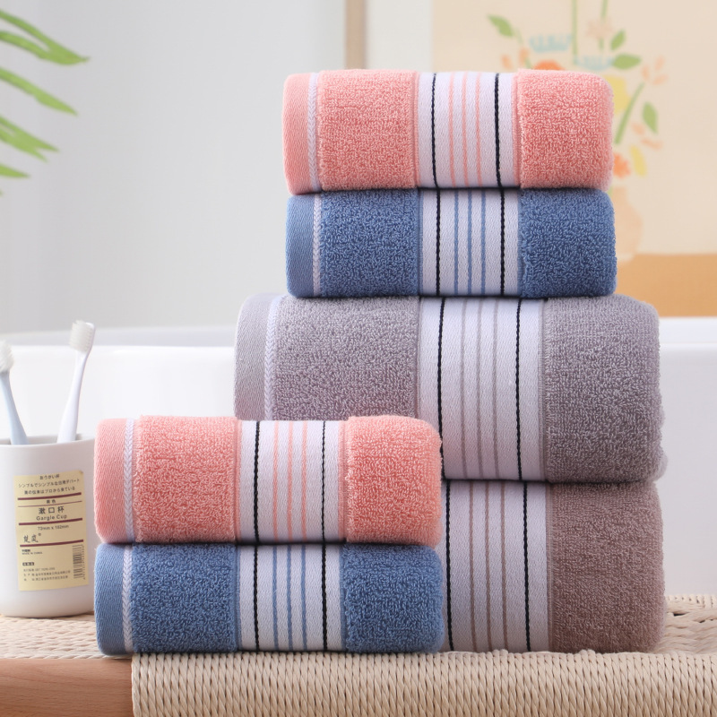 Cross-Border Supply of Three-Piece Set of Plain Color Youthful Cotton Jacquard Adult Towels and Bath Towels for Gift Advertising and Promotion