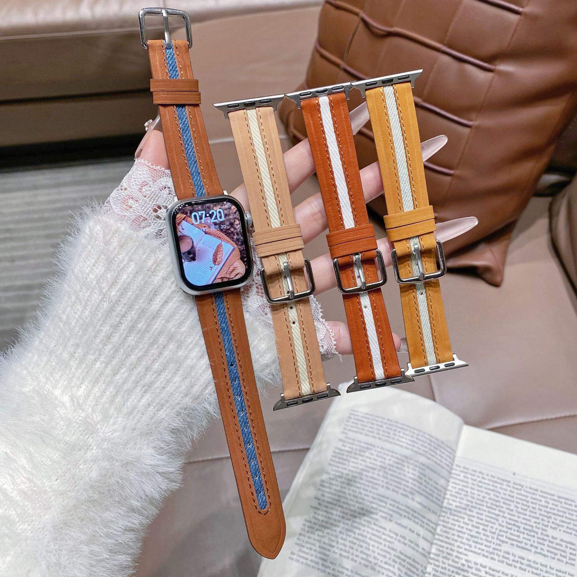 Leather for Apple Watch iwatchs10 Strap Women's applewatchs9876se Color-matching Autumn and Winter