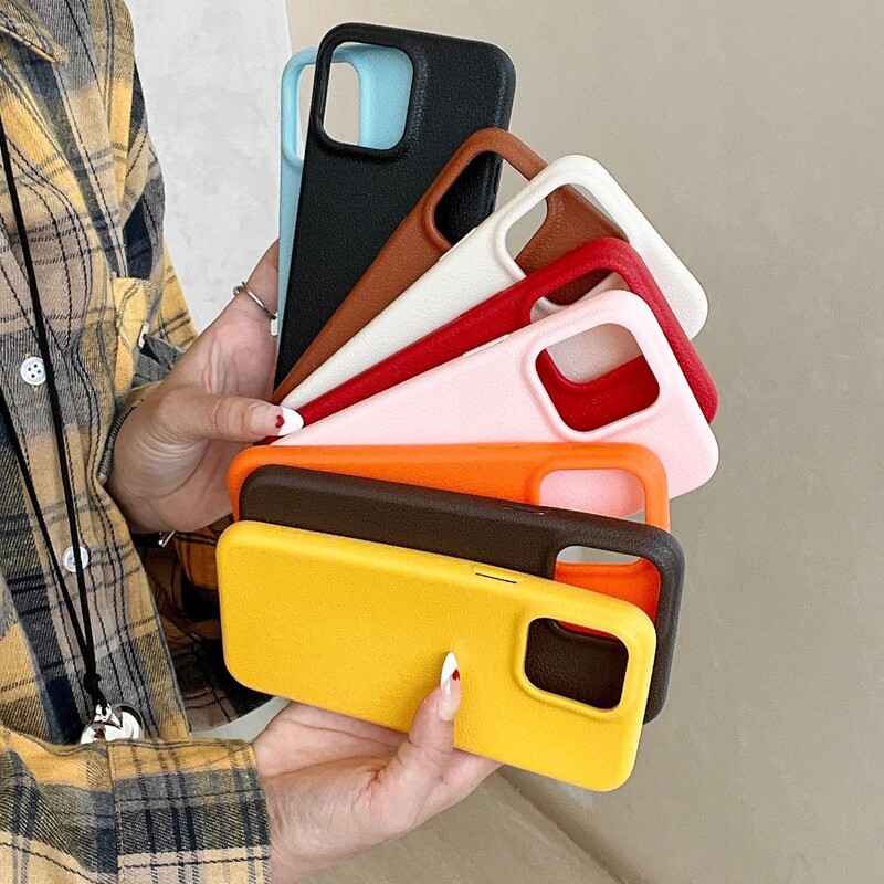 Niche High-End Style Suitable for iPhone 17 Solid Color Leather Texture Apple 16 Phone Case 13/12 Soft Case 11