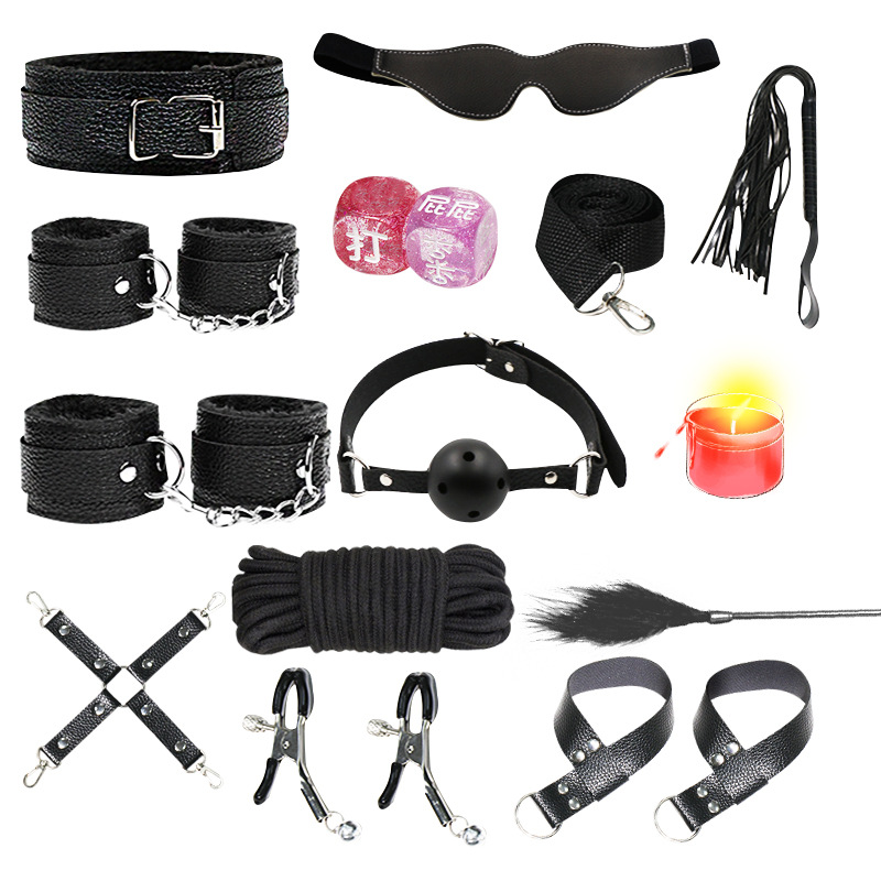 Juego de accesorios Jiuai SM incluido con esposas, látigo de cuero, tapón anal, suministros divertidos para habitaciones de parejas adultas, herramientas de juego sexual
