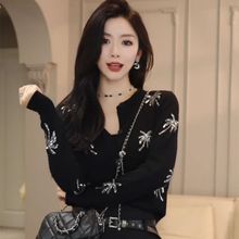 欧货黑色珠片绣花针织开衫毛衣女秋冬新款设计感小众时髦洋气上衣