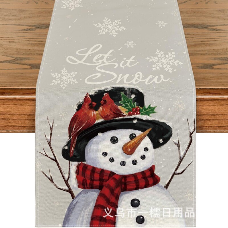 国境を越えて人気のクリスマステーブル旗サンタクロースヘラジカ雪だるま亜麻プリント客間茶卓装飾品|undefined