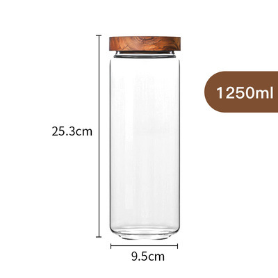 Tanque sellado de vidrio con alto contenido de borosilicato, tapa de madera de acacia engrosada para el hogar, vidrio recto, tanque de almacenamiento de granos de té