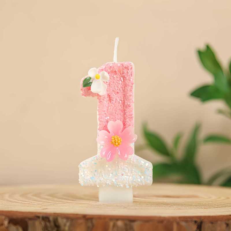 越境電子商取引アマゾン外国貿易クリエイティブデジタルキャンドル1歳ピンクかわいい花誕生日ケーキキャンドル|undefined