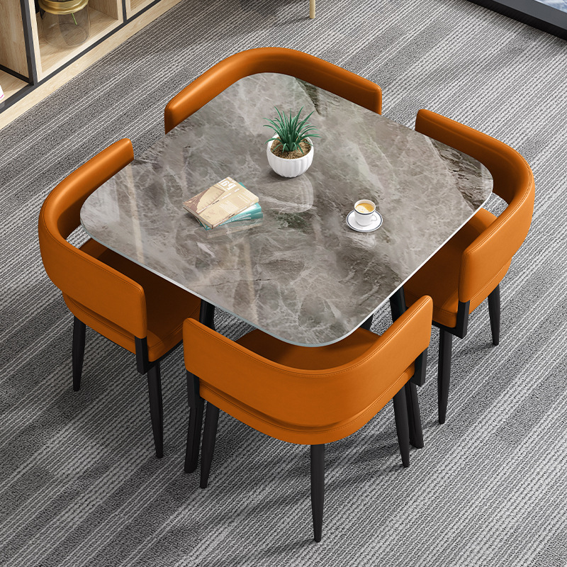 이탈리안 슬레이트 80cm 사각 테이블 - 오렌지 테이블 1개, 의자 4개
