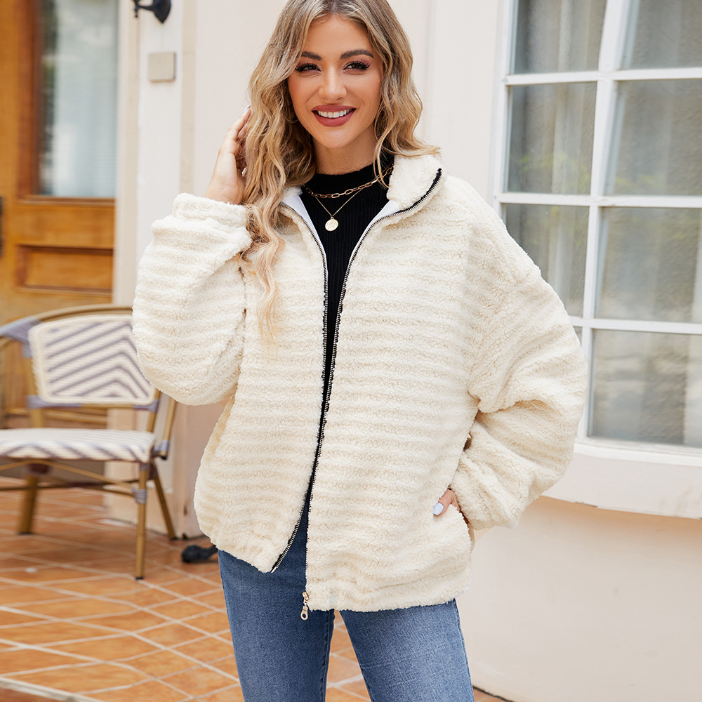 Women's autumn and winter new fashion long sleeve cardigan zipper plush women's coat_voghion.com