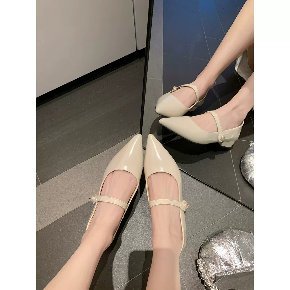 葡萄妈studiolee 夏季新款 复古尖头浅口平底粗跟单鞋玛丽珍女鞋