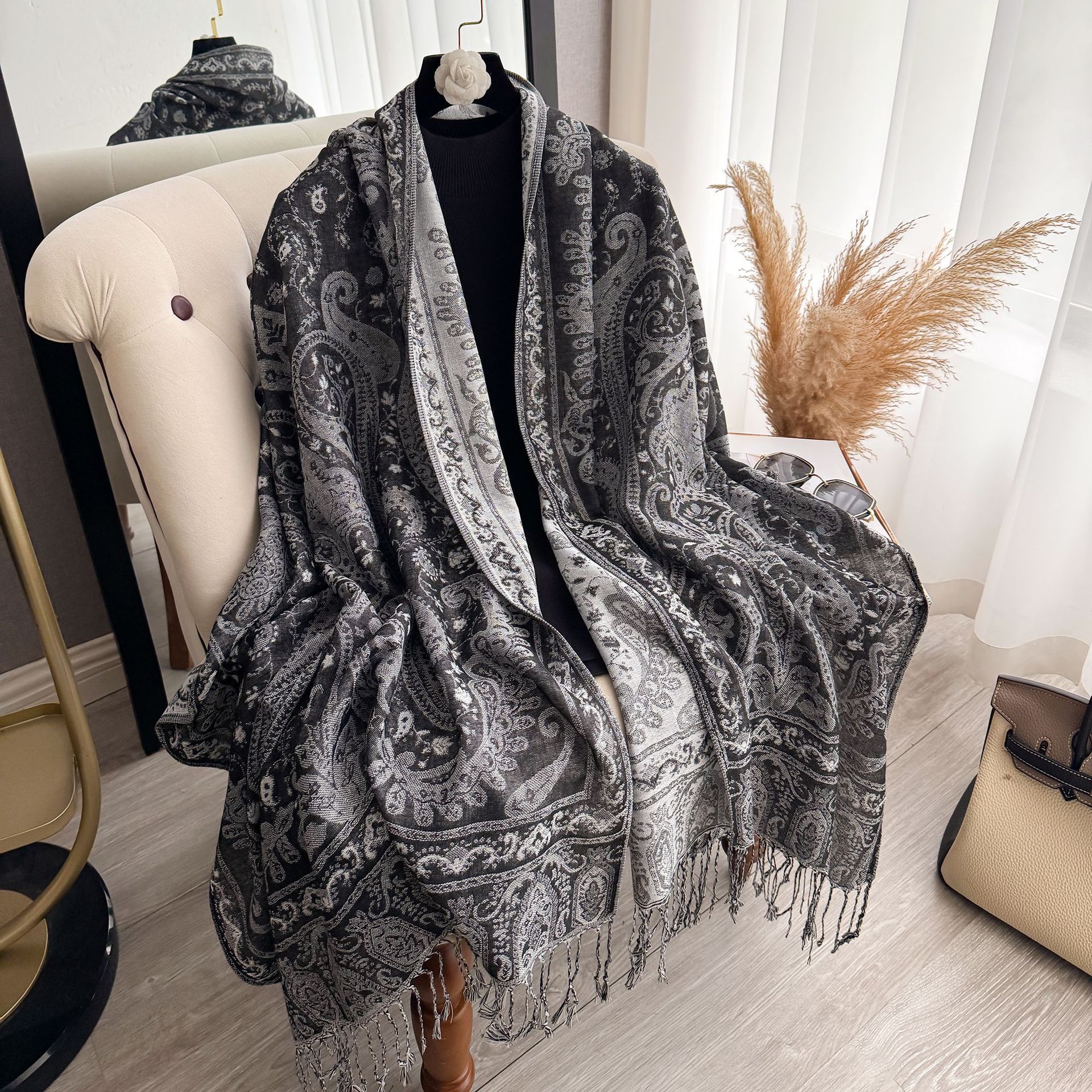 Poncho Chal con Estampado Cachemira de Imitación de Cachemira Térmico Antipolvo para Primavera y Otoño