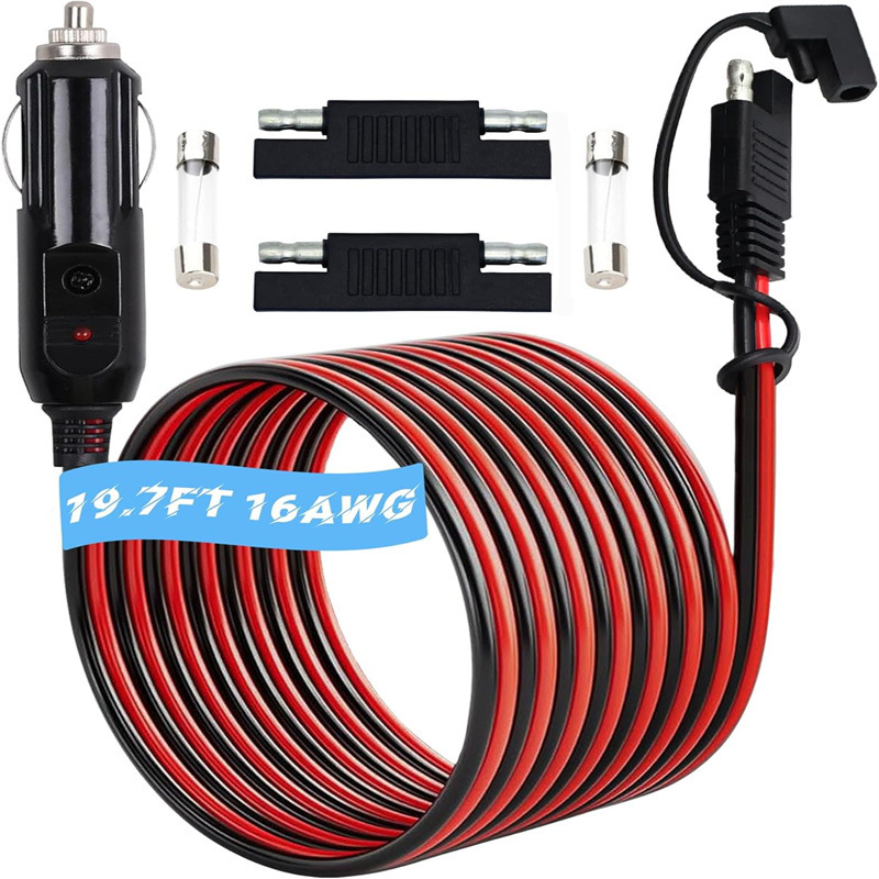 点烟器 SAE 电池充电器电缆,16AWG 12V 点烟器插头至 SAE 快速释