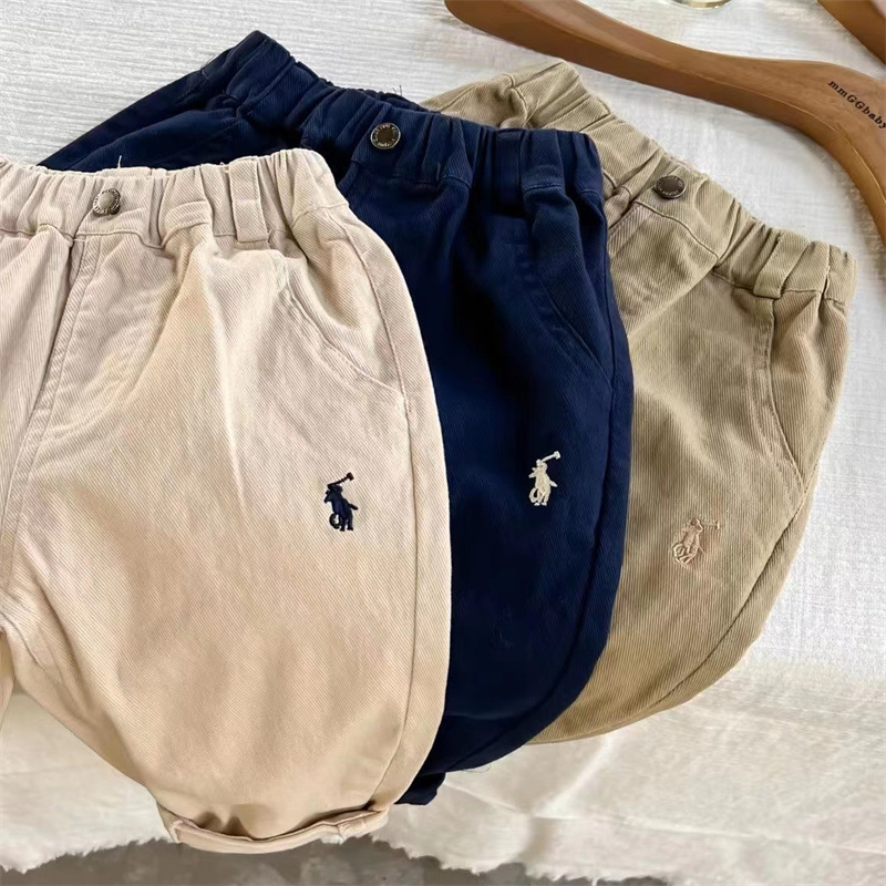 Children's autumn elastic solid color cotton trousers for boys…