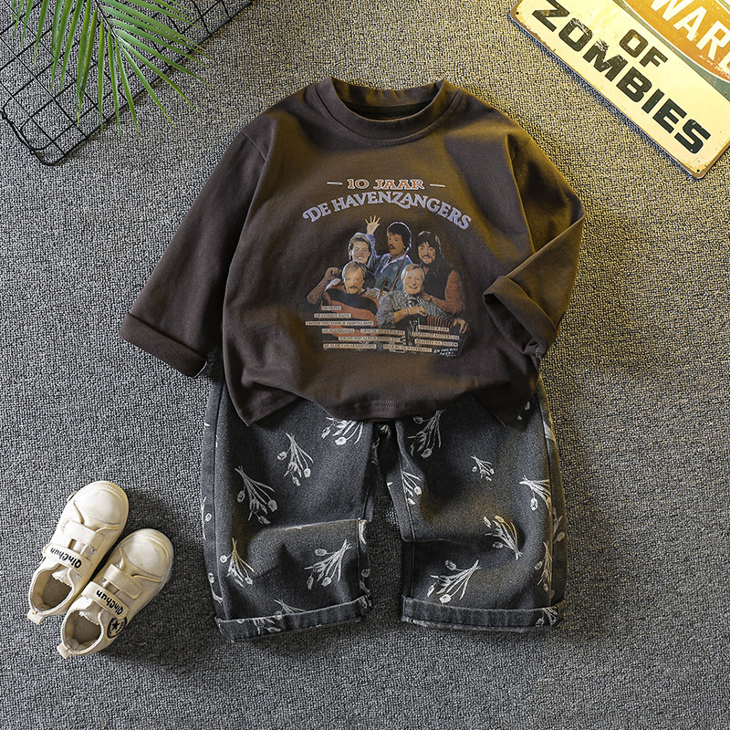 6087 traje de suéter para niños primavera y otoño 2024 nuevo traje para niños bebé otoño oso camisa de fondo de dos piezas