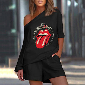 product - wholesale Summer Printed Diagonal Collar Long Sleeve Casual Loose Outfit Women - 15