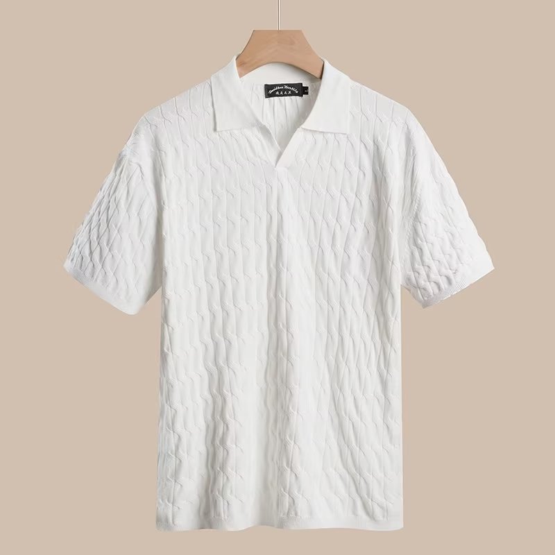 クロスボーダー人気ヨーロッパサイズ大きいサイズ半袖セーターメンズポロシャツ V ネックツイストビジネスラペル Tシャツ工場卸売