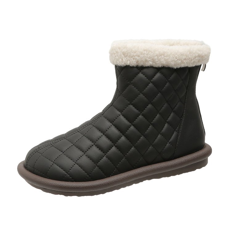 2023 inverno novos sapatos de algodão versáteis couro macio botas de neve de cano curto para mulheres_voghion.com
