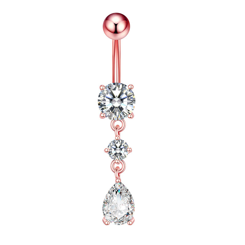 Piercing per ombelico da donna in acciaio inossidabile e rame, stile coreano, con micro intarsi in zircone a goccia d'acqua_voghion.com