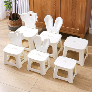 Rabbit Children's Folding Backrest Chair Thickened Portable Home Chair Outdoor Creative Stool Cartoon Backrest Chair Plastic Folding