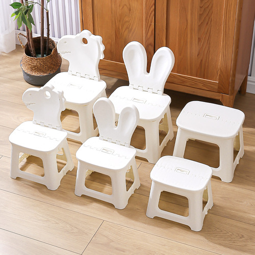 Rabbit Children Foldable Backrest Chair, Thick Portable Home Chair Outdoor Creative Bench Cartoon Backrest Chair Plastic Folding