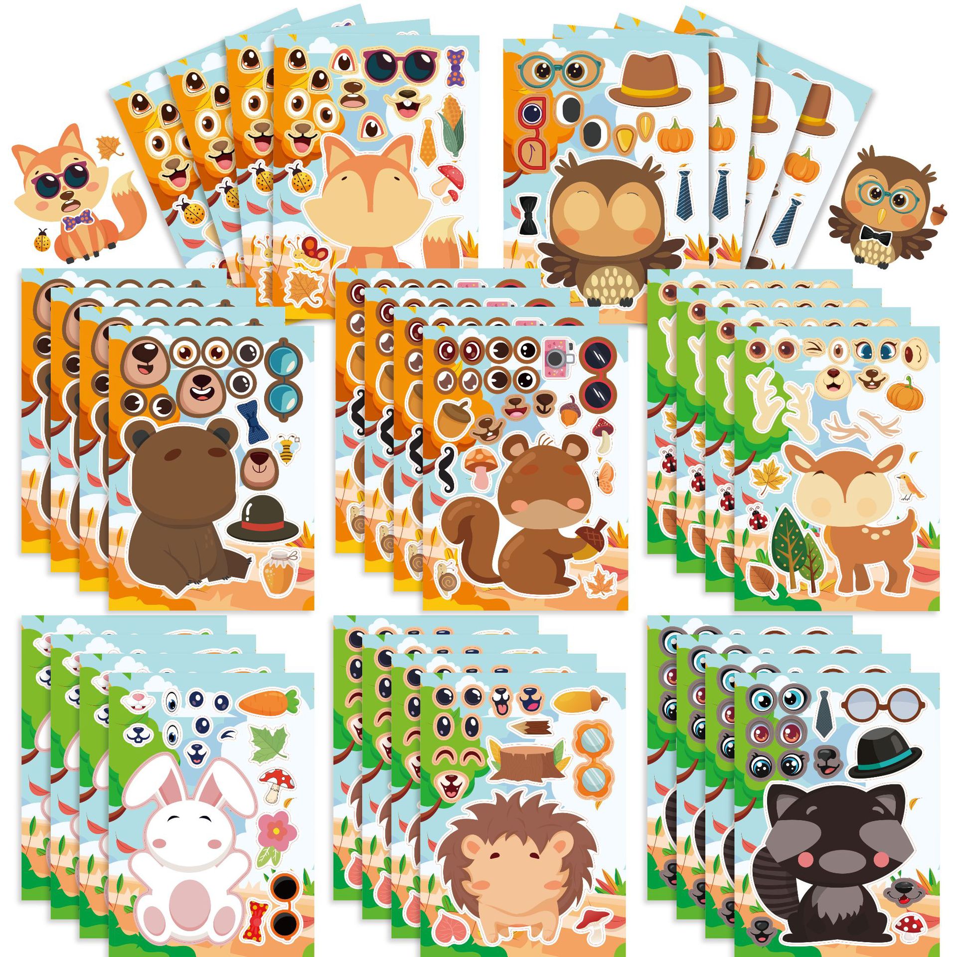 CM2307006 dibujos animados de los niños lindo de dibujos animados animal bosque padre-niño rompecabezas interactivo DIY cara pegatina