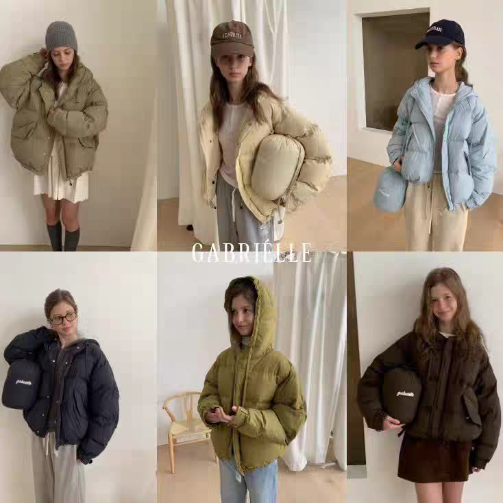 5天 2025冬季新款韩版ga*rielle宽松纯色连帽90鸭绒羽绒服外套女