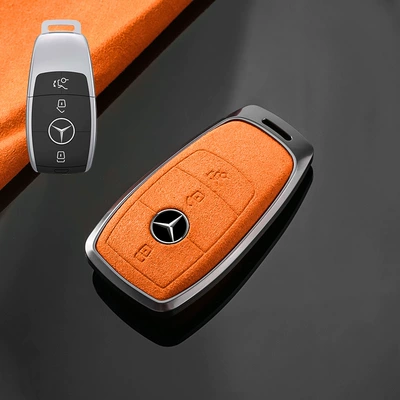 For Mercedes-Benz e300l key cover gle350 c260l glb220 glc a180 eqb car cover buckle (Car key bag) - no-specifications-mercedes-benz-b-tarnish-aluminum-alloy-orange-suede-single-shell
