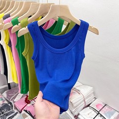 クラインブルーのスレッドキャミソール、女性用夏用アウター、露出防止ノースリーブ、スリムフィットボトムストップ、トレンディ