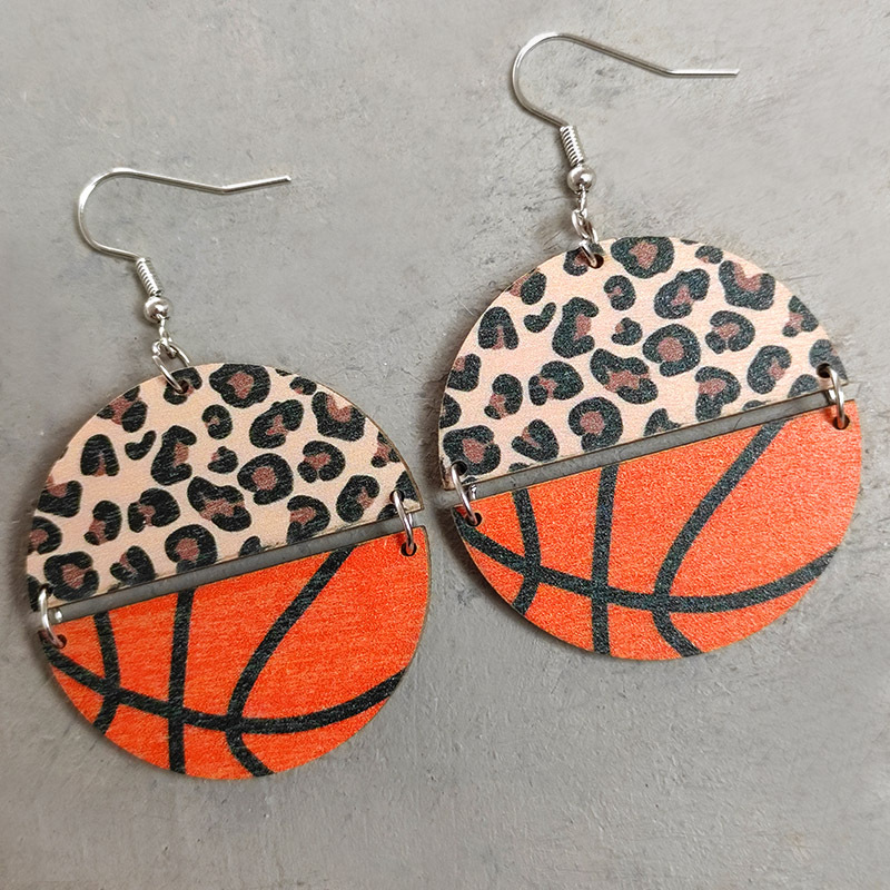 Retro Fashion Geometric Leopard Football Wood Patchwork Women's Earrings display picture 5