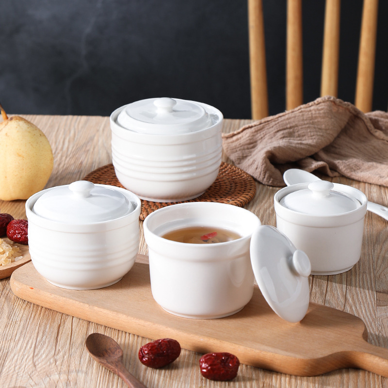 in stock wholesale catering stew cup ceramic stew cup water stew Chinese low style ceramic stew cup with lid Shaxian stew cup