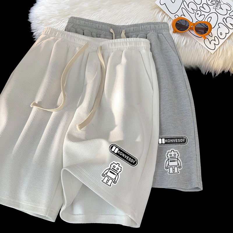 Venta directa de fábrica verano nuevo waffle shorts hombres casual moda marca suelta Pantalones rectos pantalones cortos de baloncesto