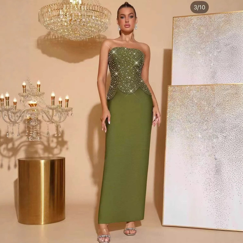 European and American Style Dress, Strapless, Sexy, Slim-Fitting Bandage Dress Set, Two-Piece Set, Light Luxury Evening Dress, Fashionable and Elegant