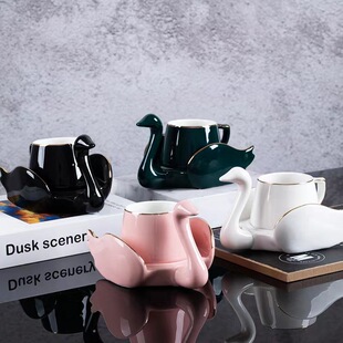 Coffee Cup Ceramic Nordic Cross-border Phnom Penh Creative Swan Cup Saucer suit Foreign Trade Cup Afternoon Tea Tableware