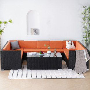Outdoor Sofa Courtyard Rattan Chair Sofa Combination Outdoor Balcony Rain-proof Sun-proof Terrace Leisure Area Rattan Furniture