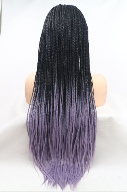 Negro y púrpura de dos colores Amazon tres hebras pequeñas trenzas sucias europeas y estadounidenses pelucas damas delanteras de encaje fibra química trenzas LW0256