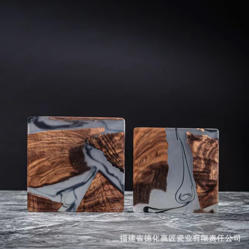 Walnut Frame Resin Coaster Insulated Wooden Tray Ink Nordic Tea Holder Epoxy Resin Pot Holder Insulated Mat