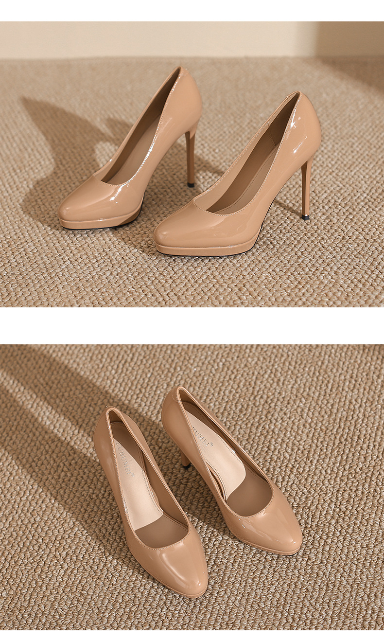 Giày cao gót nữ mũi nhọn gót 12 cm đế chống thấm nước — Màu nude-12cm chi tiết 11