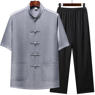 Factory wholesale summer Tang suit dad suit Chinese style middle-aged and elderly short-sleeved men's shirt suit